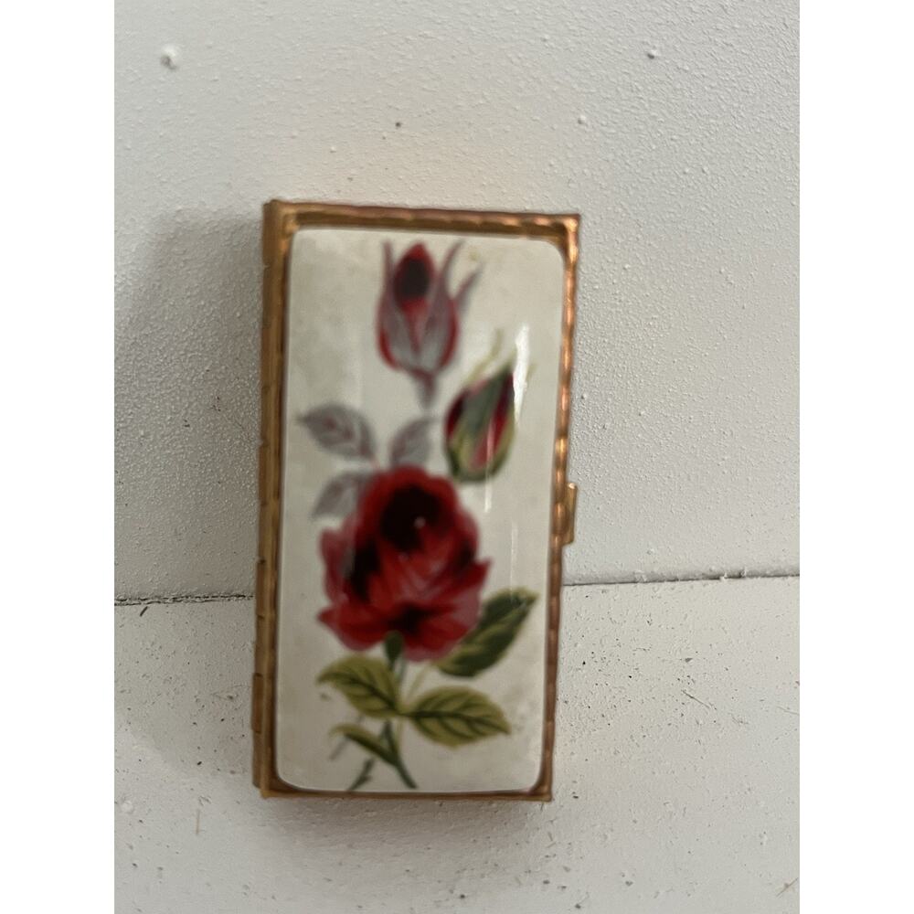 Set Of 4 Vintage Floral Design Metal And Porcelain Trinket/Pill Box - Picture 4 of 8